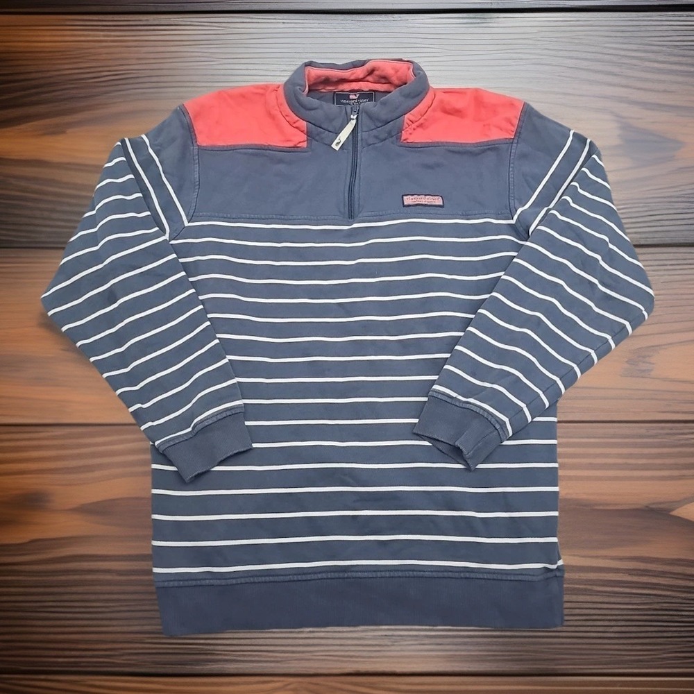 Men's Vineyard Vines Marine Air Shep Sweater 1/4 Zip Pink/Blue‎ Preppy Sz Large